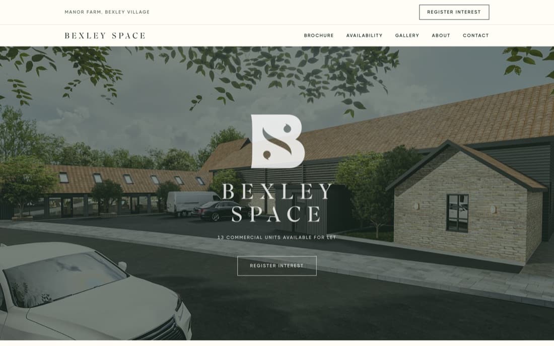 Bexley Space website on a desktop browser